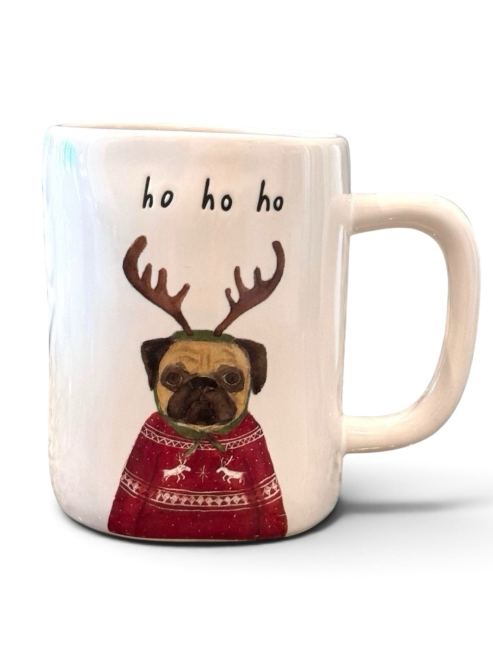 Collectable Rae Dunn by Magenta HoHoHo Christmas Reindeer Pug 16 oz Mug
